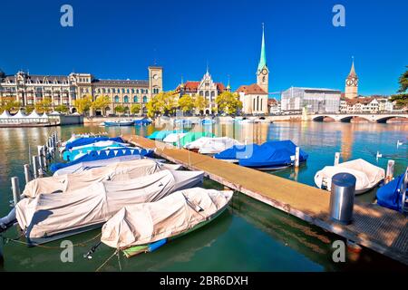 Zürich waterfront Wahrzeichen Herbst bunte Aussicht, die größte Stadt in der Schweiz Stockfoto