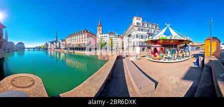 Zürich und Limmat waterfront bunte Panorama, die größte Stadt der Schweiz Stockfoto