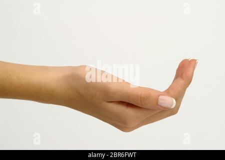 Isolierte Frauen Hand für Präsentationen Stockfoto