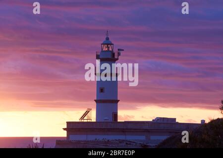 Leuchtturm am Cap de Ses Salines. Mallorca, Spaniencabrera Insel balearen mittelmeer isla de cabrera vista desde Cap ses selines mallorca Stockfoto