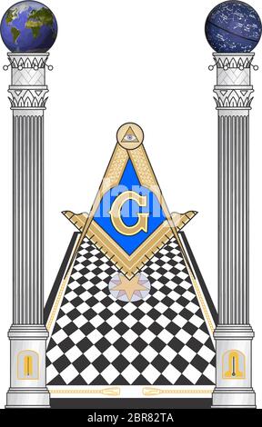 Platz und Kompass masonic Okkultismus Spalten heiligen Gesellschaft wissen Abbildung Stockfoto