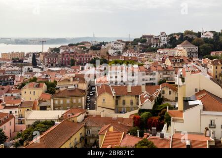 Blick auf die Altstadt Alfama, Lissabon, Portugal, Blick auf die Altstadt Alfama, Lissabon, Portugal Stockfoto