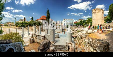 Ansicht der römischen Agora mit Windturm in Athen Griechenland Stockfoto