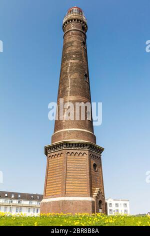 Der neue Leuchtturm auf Borkum wird auch großer Leuchtturm Borkum genannt und besteht aus Ziegeln Stockfoto