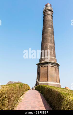 Der neue Leuchtturm auf Borkum wird auch großer Leuchtturm Borkum genannt und besteht aus Ziegeln Stockfoto