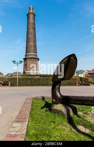 Der neue Leuchtturm auf Borkum wird auch großer Leuchtturm Borkum genannt und besteht aus Ziegeln Stockfoto