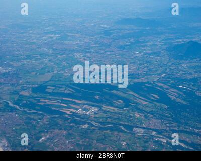 Luftaufnahme der Provinz Turin im Piemont in der Nähe von Caselle Flughafen Stockfoto