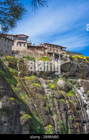 Erstaunlich auf einem Felsen Kloster tolles Wort meteoron in Meteora, Griechenland Stockfoto