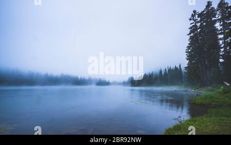 lake in the forest  with a lot of fog. Stockfoto