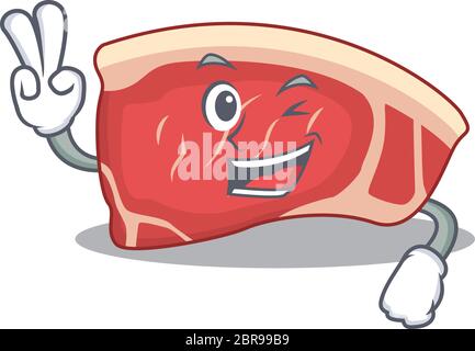 Glücklich Sirloin Cartoon Design Konzept zeigen zwei Finger Stock Vektor