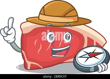 Maskottchen Design Konzept der Sirloin Explorer mit einem Kompass im Wald Stock Vektor