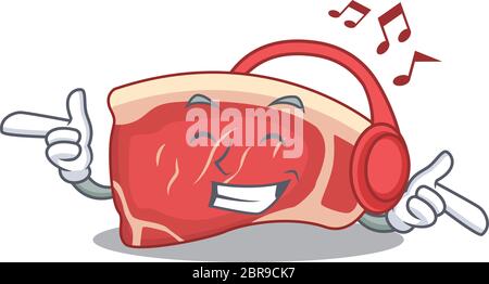 Sirloin Cartoon Design Konzept Musik auf Kopfhörer hören Stock Vektor