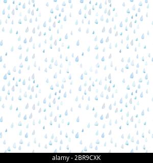 Nahtlose Muster mit großen Regentropfen. Weiß-Blau cartoon Regen auf einem weißen Hintergrund. Weich abgerundete Formen mit aquarell papier Textur. Kinder- oder Stockfoto