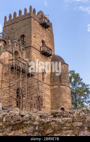 Fasil Ghebbi, königliche Festung - Stadt in Gondar, Äthiopien. Im 17. Jahrhundert von Kaiser Fasilides gegründet. Imperial Palace schloss Komplex wird auch als Stockfoto