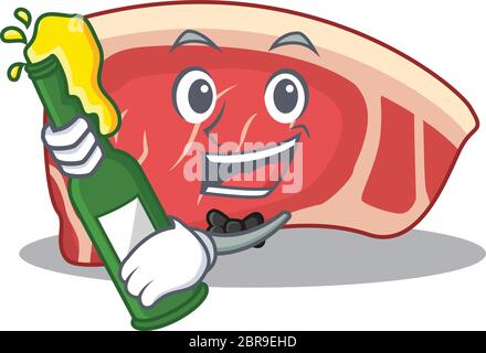 Karikatur-Design-Konzept von Sirloin jubelt mit einer Flasche Bier Stock Vektor