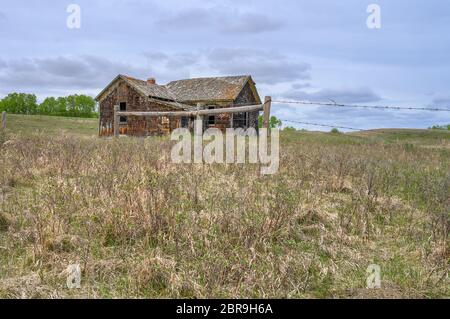 Altes Gehöft auf der Prärie nahe Big Valley, Alberta, Kanada Stockfoto