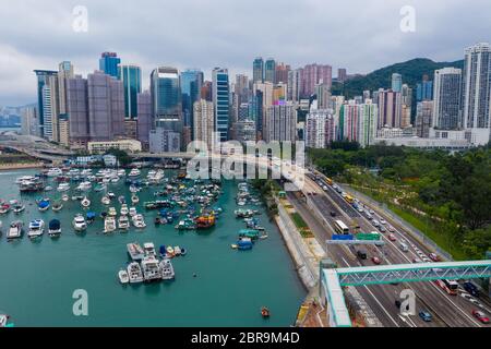 Causeway Bay, Hongkong 07. Mai 2019: Blick von oben auf das Inselviertel von Hongkong Stockfoto