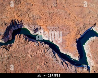 Luftaufnahme des Lake Powell in Glen Canyon National Park, Arizona, USA Stockfoto