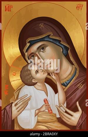 Heilige Maria von Nazareth orthodoxen Abbildung Kirche Baby Jesus theotokos Stockfoto