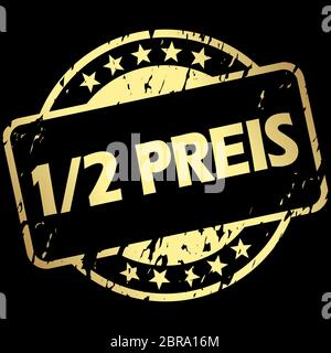 EPS 10 Vektor mit runden goldfarbenen Grunge Stempel mit Banner und Text 1/2 Preis Stockfoto