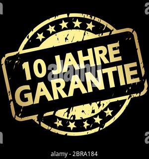 EPS 10 Vektor mit rundem goldfarbenem Grunge-Stempel mit Banner und Text 10 Jahre Garantie (in deutsch) Stockfoto