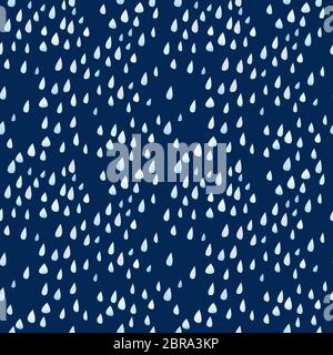 Nahtlose Muster mit großen Regentropfen. Weiß-Blau cartoon Regen auf einem dunklen Abend Himmel Hintergrund. Weich abgerundete Formen mit aquarell papier Textur. Ch Stockfoto