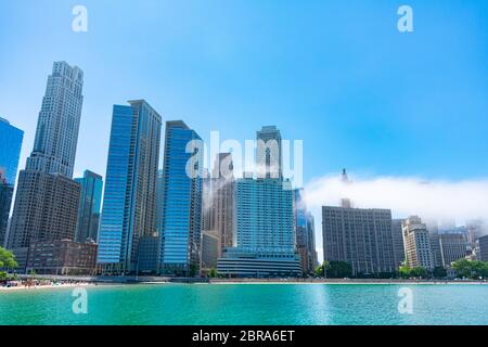 Chicago Skyline Szene mit Lake Michigan und Ohio Street Beach Stockfoto