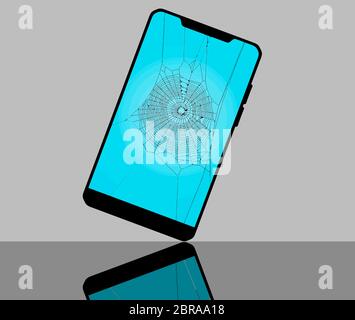 Ein gesprungener Telefonbildschirm wird als Spinnennetz bezeichnet. Stock Vektor