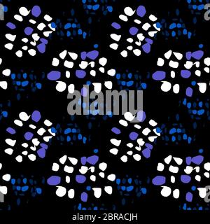 Nahtlose abstraktes Muster. Bunte Kreise und Ellipsen, Flecken auf schwarzem Hintergrund. Abgerundet und scharfe Tropfen, abgerundete, dreieckige Sha angeordnet Stockfoto