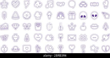 Linie Stil Symbol Set Design, hübsch Patches Ausdruck Emoticon und Kindheit Thema Vektor-Illustration Stock Vektor