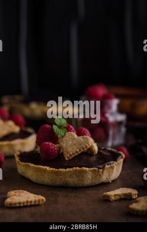 Schokolade Tartalets mit Nüssen, Zucker und Kakao Stockfoto