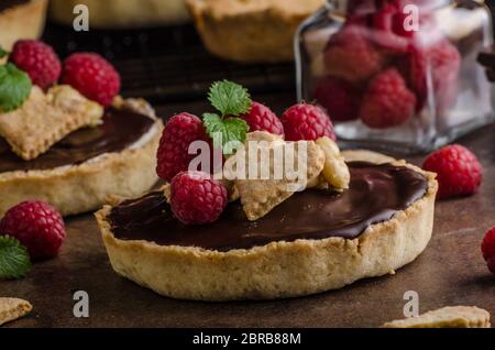 Schokolade Tartalets mit Nüssen, Zucker und Kakao Stockfoto