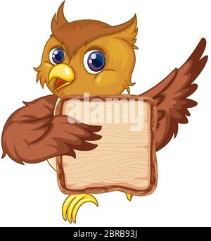 Brettvorlage mit niedlichen Eule auf weißem Hintergrund Illustration Stock Vektor