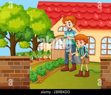 Szene mit Menschen zu Hause bleiben mit Familie Illustration Stock Vektor