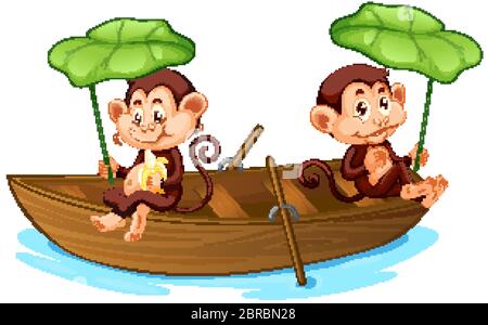 Zwei Affen Ruderboot im Fluss Illustration Stock Vektor