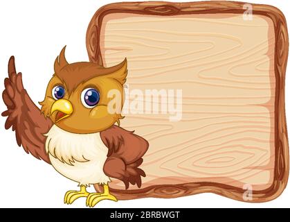 Brettvorlage mit niedlichen Eule auf weißem Hintergrund Illustration Stock Vektor