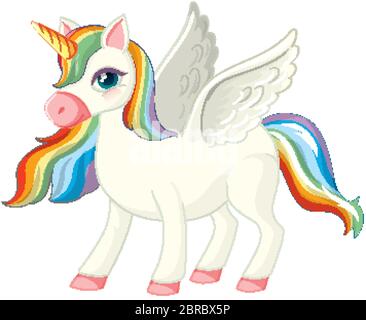 Niedlichen Regenbogen Einhorn in stehender Position auf weißem Hintergrund Illustration Stock Vektor