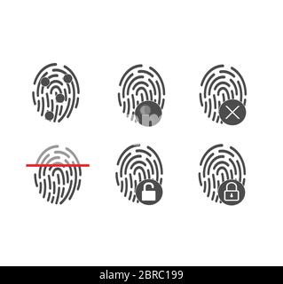 Fingerabdrücke - Identifikation und Entsperrung, große Vektorsymbole Stock Vektor