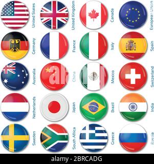 Runde flags Beliebt. Vector Illustration. 3 Schichten. Schatten, Flachbild Flagge sie diese separat verwenden können, drücken. Sammlung von 220 Welt Flaggen. Präzise Farben. Einfache Änderungen. Stock Vektor
