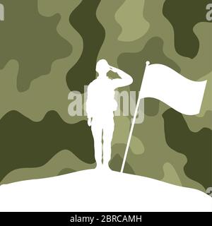 Soldat Salutieren Silhouette in Tarnung Hintergrund Stock Vektor