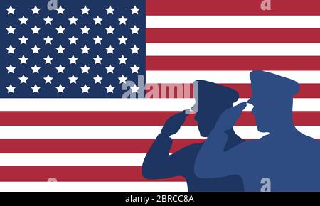 Offiziere militärische Silhouetten mit usa-Flagge Stock Vektor