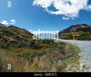 Hawea See und die Berge, Otago, Südinsel, Neuseeland, Ozeanien. Stockfoto