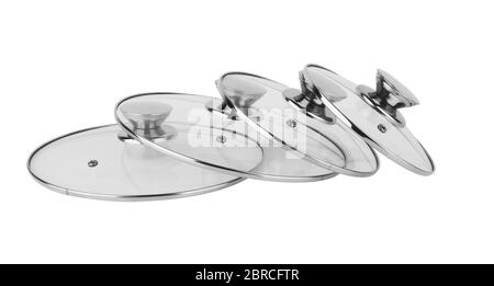 Deckel für Töpfe auf weißem Hintergrund isoliert Stockfoto