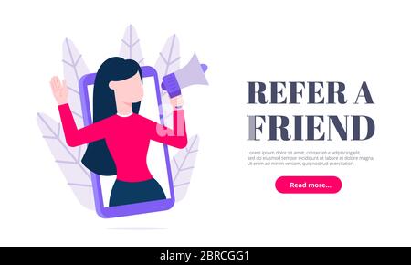Empfehlen Sie einen Freund flaches Design Vektor Illustration Konzept. Stock Vektor