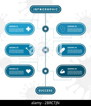 Infografik modernes Timeline-Design für medizinische Schritt zu gesunden gestrichelten Linie Stil. vektor-Illustration. Stock Vektor