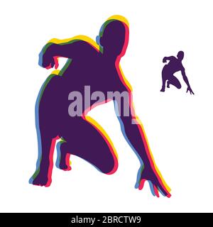 Sportler in der Startposition bereit, ein Rennen zu starten. Läufer bereit für sportliche Übungen. Sportsymbol. 3d-Vektorgrafik. Stock Vektor