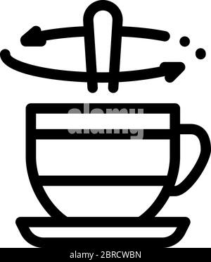 Rührlöffel in Tasse Tee Symbol Vektor Umriss Illustration Stock Vektor