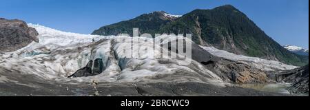 West Glacier Trail, Tongass National Forest, Juneau, Alaska, USA, windet sich durch Wälder zum westlichen Mendenhall Glacier, wo Bergsteiger das Eis durchqueren Stockfoto