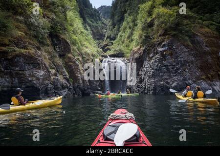 Misty Fjords National Monument, Southeast Alaska bietet atemberaubende Landschaften und Gelegenheit, mit dem Kajak in Walker Cove zu erkunden. Stockfoto