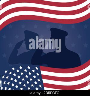 Offiziere militärische Silhouetten mit usa-Flagge Stock Vektor